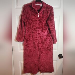 Jasmine Rose Burgundy Red Soft Zip Up Robe Medium